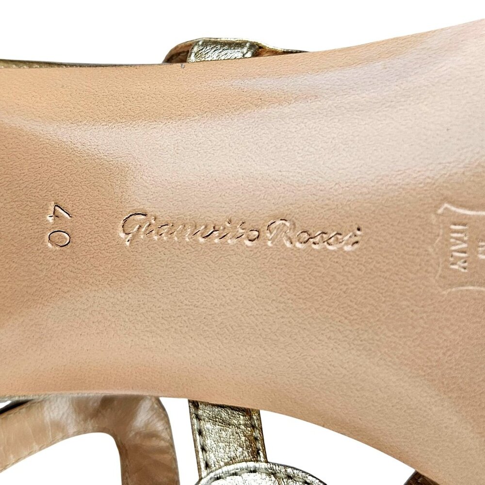 Gianvito Rossi Gold Leather Strappy Gladiator Sandals Lace-Up Block Heel Size 40 - Picture 7 of 9